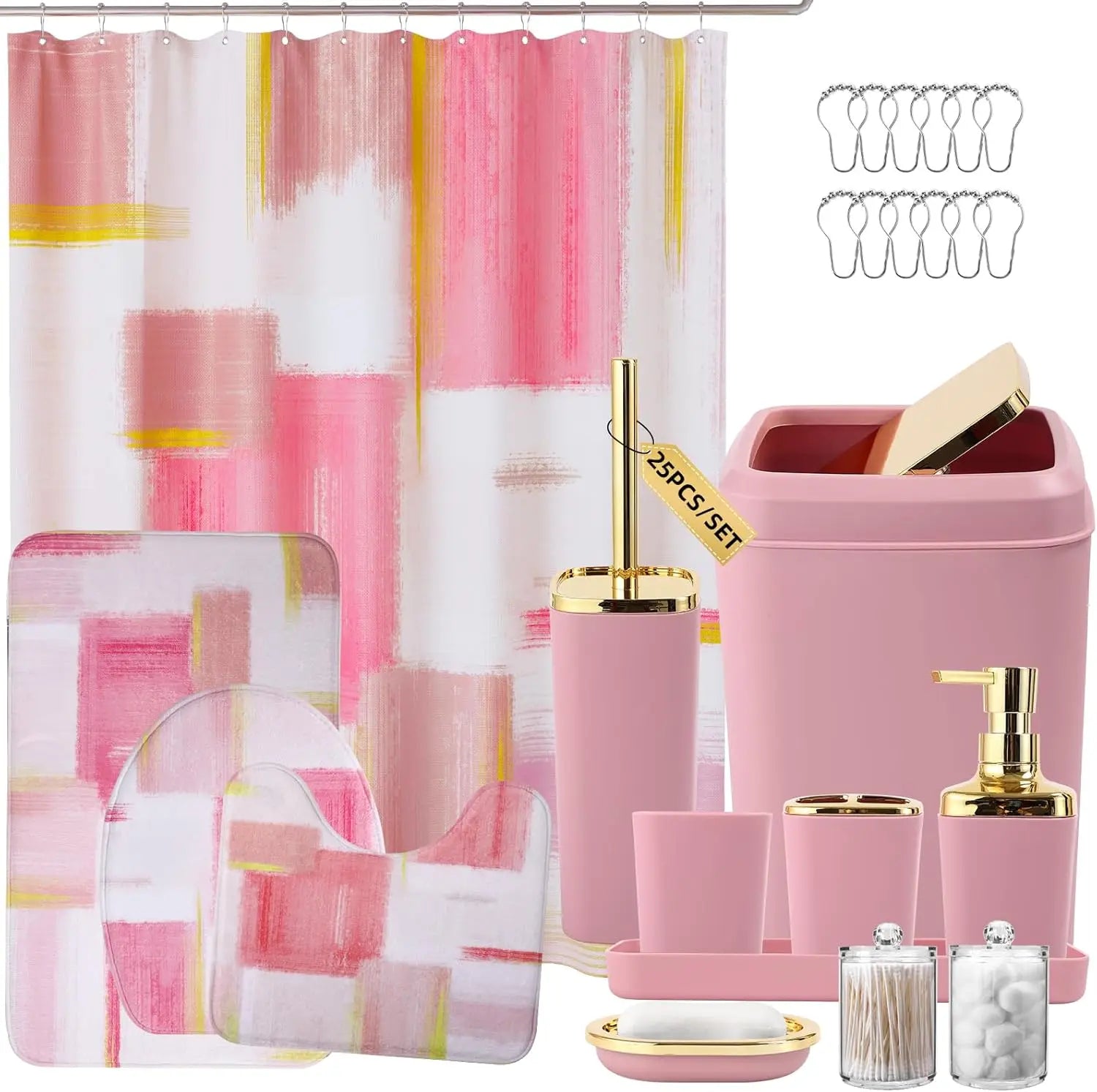 Pink and Gold Bathroom Accessories Set