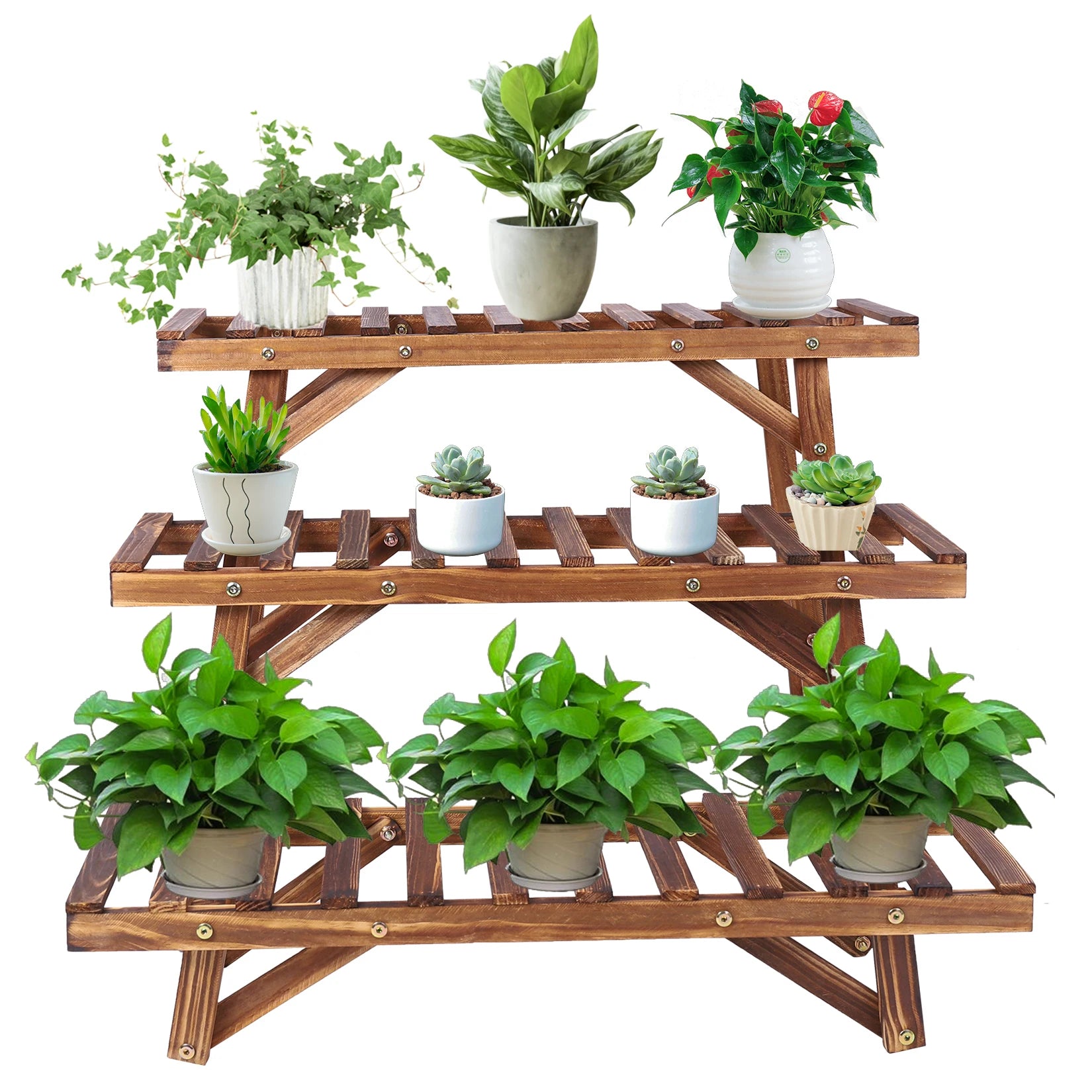 3 Tier Wood Ladder Shelf Corner Plant Stand