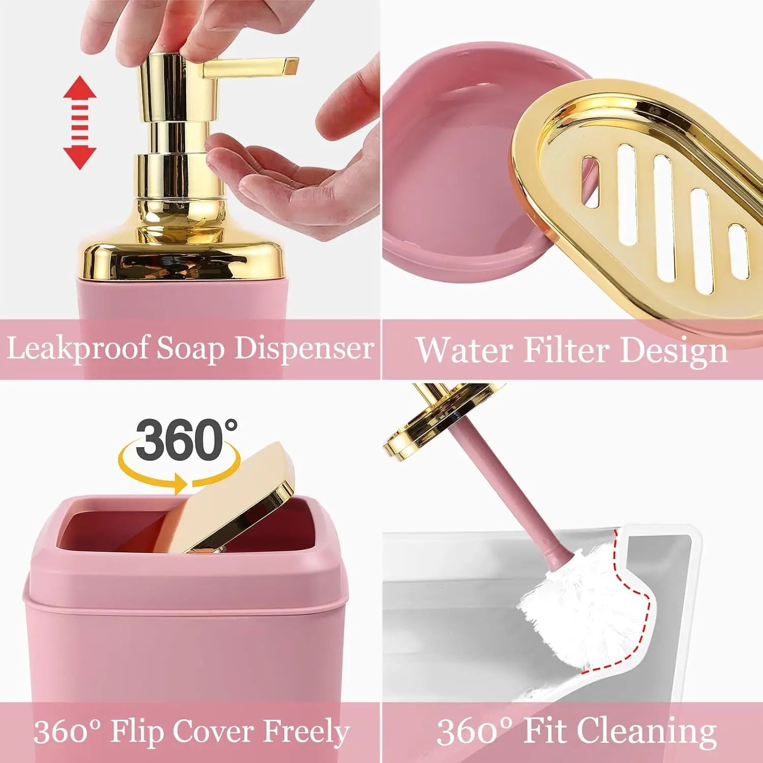 Pink and Gold Bathroom Accessories Set