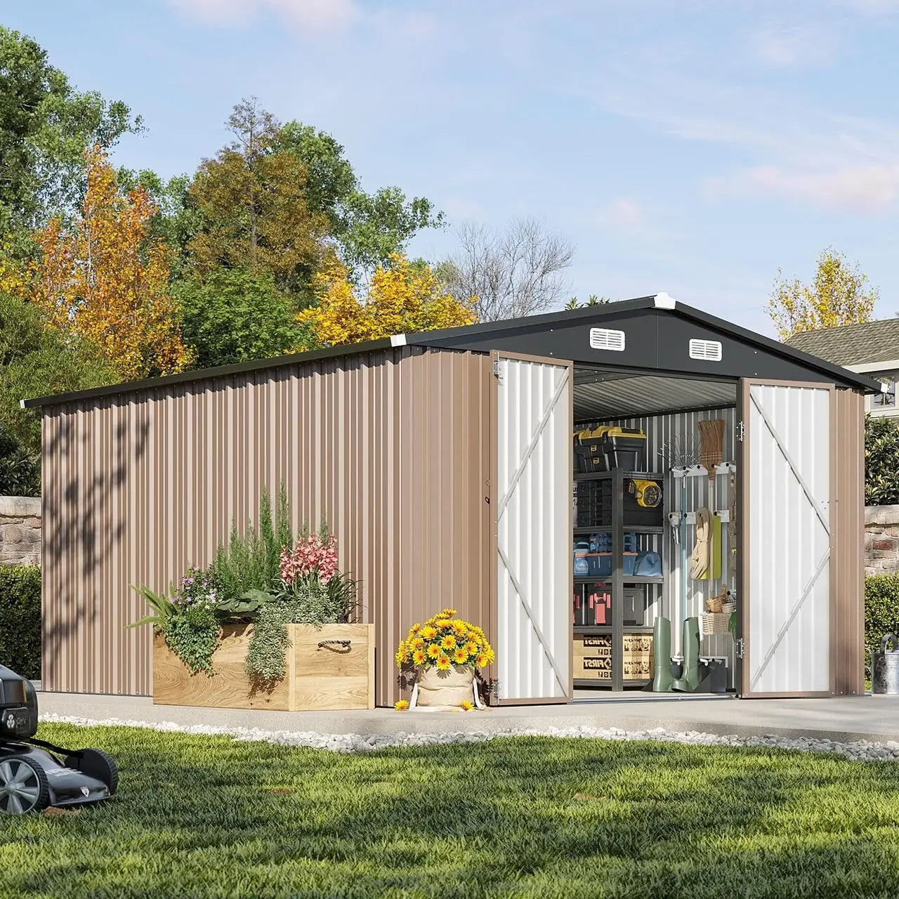 Outdoor Storage Shed Double Hinged Lockable Door