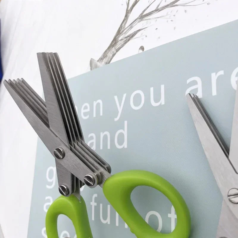 Multi-functional Stainless Steel 3/5 Layer Kitchen Scissors Scallion Cutter