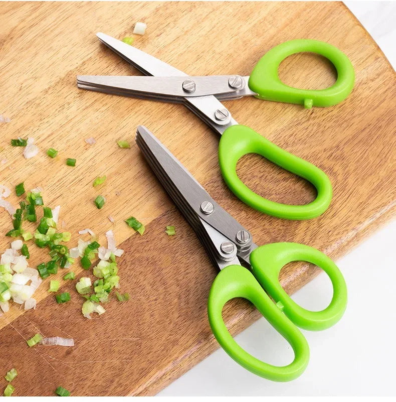 Multi-functional Stainless Steel 3/5 Layer Kitchen Scissors Scallion Cutter