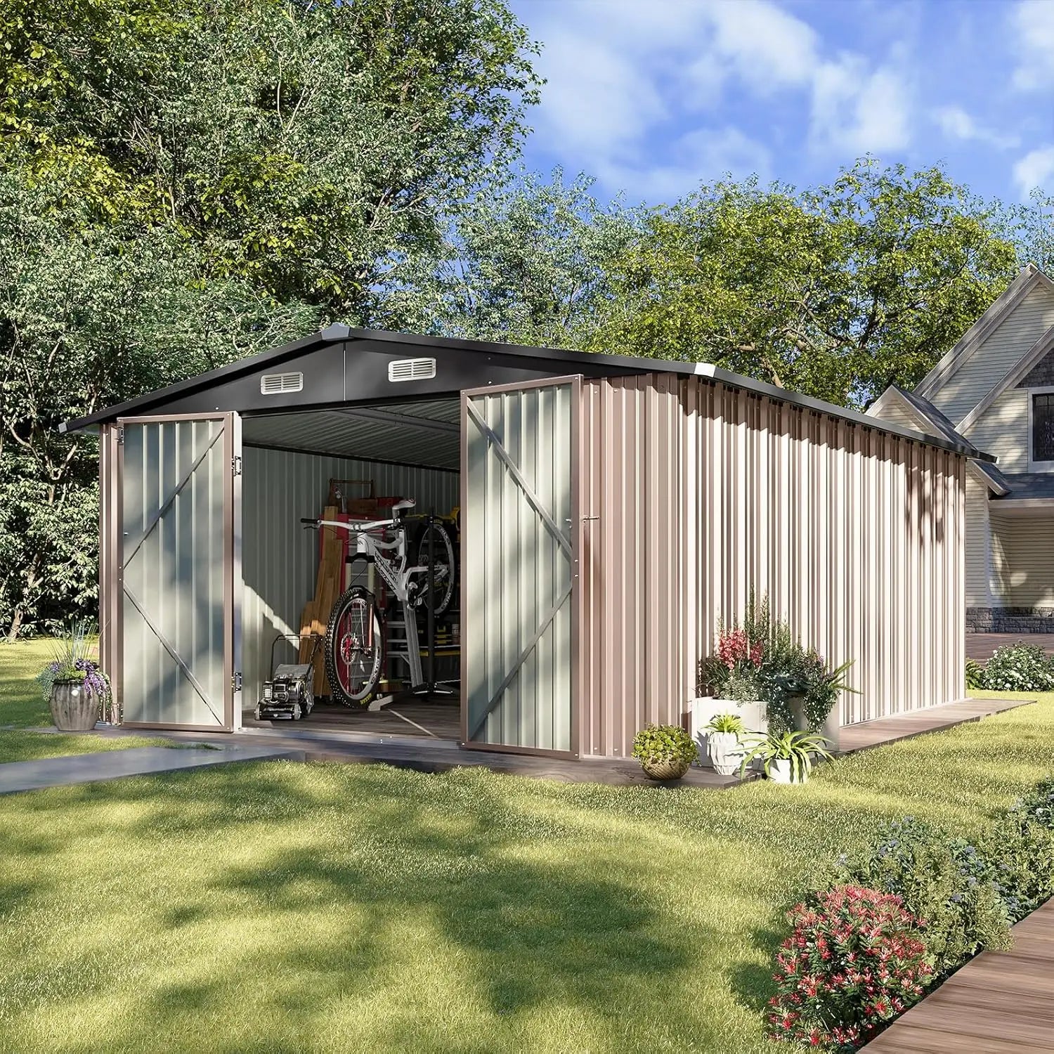 Outdoor Storage Shed Double Hinged Lockable Door